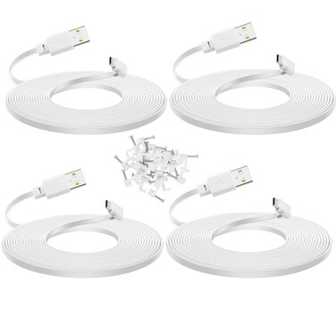 Smays 4-Pack 20 ft Cable for WYZE Cam Pan v3 Camera, Long Flat Micro USB Extension Power Cord, 90 Degree White