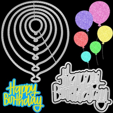 2 Pack Birthday Metal Cutting Dies Stencils, MIKIMIQI DIY Craft Metal Scrapbooking Dies Cuts Happy Birthday Balloon Embossing Stencils Template for Card Making Scrapbooking Craft Paper Decor
