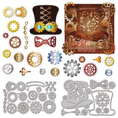 GLOBLELAND Steampunk Gear Cutting Dies for Card Making Hat Metal Die Cuts Cutting Dies Templates for Scrapbooking Journal Embossing Paper Craft Decor