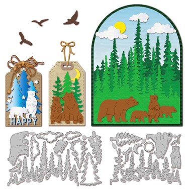 GLOBLELAND Forest Bear Bird Cutting Dies for Card Making Metal Die Cuts Tree Cutting Dies Templates for Scrapbooking Journal Embossing Paper Craft Decor