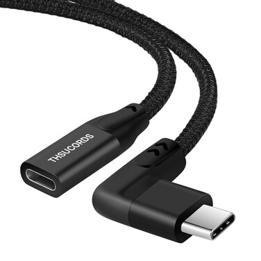 Thsucords 100W USB C Extension Cable 3.3FT, 10Gbps 90 Degree Right Angle USB C 3.2 Male to Female 4K Video Extender Fast Charging Cord Compatible with MacBook,iPad Pro,Nintendo Switch,Steam Deck