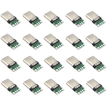 Teansic 20 Pcs USB 3.1 Type C Male Plug Socket Connector with PCB Board 24 Pin DIY Data Line Interface Male Socket