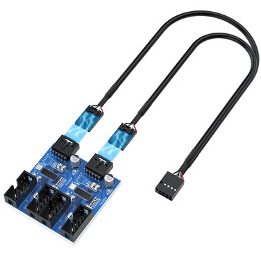 Opluz 9pin USB Header Male 1 to 4 Female Extension Card USB 2.0 Splitter 30CM Cable Connector for Motherboard,9 Pin Adapter Port Multiplier for WiFi Receiver, Fans, and RGB Light (9PIN-1to4)