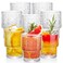 AVLA 8 Pack Vintage Drinking Glassware, 7 oz Romantic Water Juice Glass Tumbler Cup, Clear Stackable Coffee Cocktail Bar Drinkware for Beverages, Tea, Milk, Yogurt, Whiskey, Embossed Floral Pattern