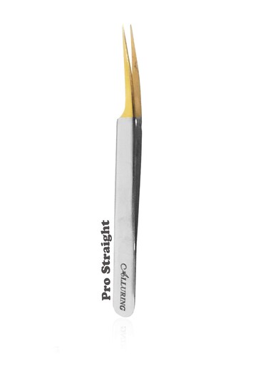 Alluring Chrome with Gold Tip Tweezers for Eyelash Extension - Pro