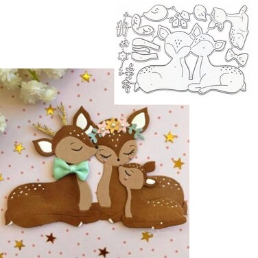 Deer Family Metal Die Cuts,Warm Animal Family Flower Frame Cutting Dies Cut Stencils for DIY Scrapbooking Photo Decorative Embossing Paper Dies for Scrapbooking Card Making