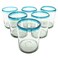 MexHandcraft Aqua Blue Rim 10 oz Tumbler Glasses, set of 6, Mexican Handmade Glassware, Recycled Glass, Lead &amp; Toxin Free (Tumbler)