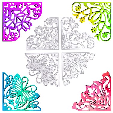 GLOBLELAND Metal Corner Lace Die Cuts Lily of The Valley Butterfly Lotus Flower Lace Pocket Cutting Dies Stencils for DIY Scrapbooking Album Decorative Wedding Invitation Paper Dies Card Making