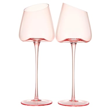 Khen Pink Wine Glasses, Valentines Day Gift   Set of 2   Rose Blush Colored 18oz Slanted Glassware, Tall Stemmed Glass, Gifts Wife, Girlfriend, Women, Birthday, Wedding, Mother's Day, Anniversary