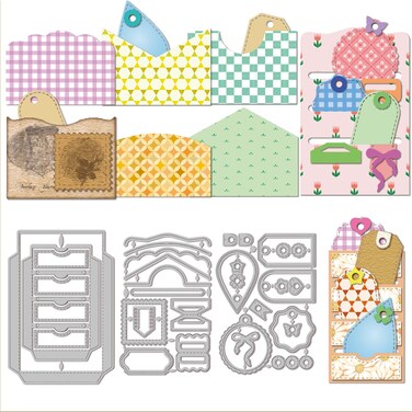 GLOBLELAND 3D Pocket Label Cutting Dies for DIY Scrapbooking Metal Slot Envelope Frame Cut Dies 3D Card Die Cuts for Card Making Embossing Photo Album Journal Cards Craft Decor