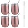 FristChoice 12 oz Insulated Wine Tumbler with Lid and Straw,Stainless Steel Stemless Wine Tumbler Glasses Double Wall Vacuum Wine Cups Bulk for Coffee,Champaign,Cocktail,Office(Rose Gold,4)