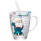 XGOPTS Kids Glass Tumbler Milk Cup with Straw and Lid Handle Cartoon Drinking Cups Glass Coffee Mugs 10 oz/ 300ML Water Mug with Scale Juice and Drinking Mug Cute Milk Juice Wall Insulated Glass Cups