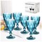 Vintage Wine Glasses Set of 6, Plastic Reusable 12 Ounce Colored Water Goblets, Unique Embossed Pattern Unbreakable Stemmed Wine Glasses High Clear Wedding Party Bar Drinking Cups Blue