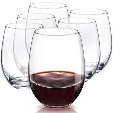 S SALIENT Stemless Wine Glasses Set of 6,Hand Blown Red Wine Glasses,Crystal Drinking Glasses Clear Glass Wine Tumbler,18.5oz