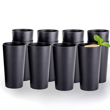 MIYOPESI 26oz Stackable Plastic Water Tumblers (Set of 12), Shatter-Proof Plastic Cups, Reusable Plastic Drinking Glasses, BPA-Free, Dishwasher-Safe, Heat-Resistant, Microwave-Safe (Black)