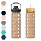MUKOKO 24oz Glass Water Bottle with 2 Lids-Handle Flip Lid&amp;Bamboo Straw Lid,Motivational Water Tumbler with Time Marker Reminder and Silicone Sleeve, Leakproof-Amber