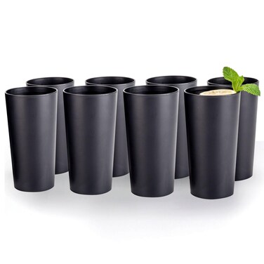 MIYOPESI 26oz Stackable Plastic Water Tumblers (Set of 8), Shatter-Proof Plastic Cups, Reusable Plastic Drinking Glasses, BPA-Free, Dishwasher-Safe, Heat-Resistant, Microwave-Safe (Black)