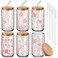 RimCereal 6 Pcs Christmas Cup Bulk 16 oz Pastel Christmas Mug Cute Christmas Gifts Winter Snowflake Deer Iced Coffee Can Tumbler with Straw and Bamboo Lid Christmas Stuff for Women Men