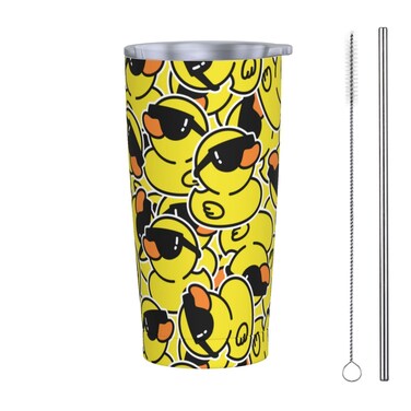 Dujiea 20oz Tumbler With Lid And Straw, Rubber Duck Sunglasses Vacuum Insulated Iced Coffee Mug Reusable Travel Cup Stainless Steel Water Bottle