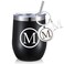 Dandat Personalized Wine Tumbler Cup Gifts with Personalized Keychain 12oz Black Stainless Steel Travel Initial Mug with Lid Straw for New Year Valentine's Day Family Coworker Birthday Gifts(M Style)