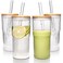 ANOTION Glass Cups - 22 oz Iced Coffee Cups Drinking Glasses Iced Coffee Cup Reusable Smoothie Cup Glass Tumbler Water Glasses Ribbed Glassware Work from Home Essentials Travel Coffee Mug Drinking Set