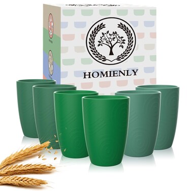 Homienly Wheat Straw Cups Plastic Cups Unbreakable Drinking Cup Reusable Dishwasher Safe Water Glasses (12 OZ Forest Series)
