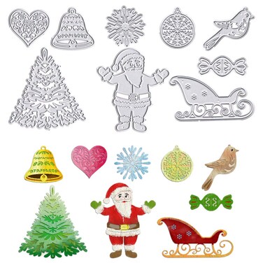 ALIBBON Christmas Die Cuts for Card Making, Christmas Tree Santa Cutting Dies Metal Template Molds, Snowflake Candy Bell Dies for Crafting DIY Photo Album Paper Embossing Scrapbooking Supplies