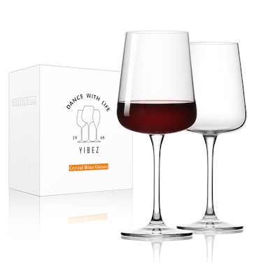 YIBEZ Red Wine Glasses, Set of 2 Crystal Wine Glasses, 18 OZ Unique Wine Glasses, Housewarming/Wedding Gifts
