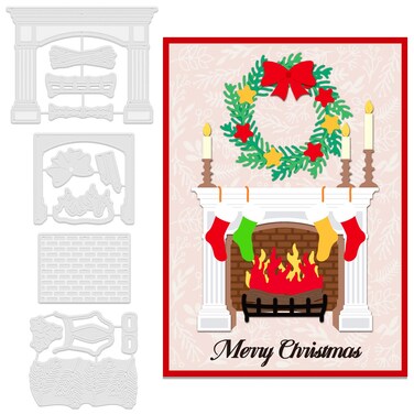 GLOBLELAND Christmas Fireplace Cutting Dies Merry Christmas Die Cutting Template Christmas Stockings Mental Cutting Dies Christmas Wreath Die Cuts for Card Making DIY Scrapbooking