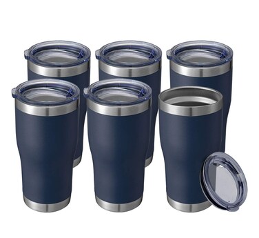 HASLE OUTFITTERS 20 oz Tumbler Bulk, Stainless Steel Tumblers with Lid, Vacuum Insulated Tumbler, Double Wall Powder Coated Cup, coffee mugs, Navy Blue, 6 Pack