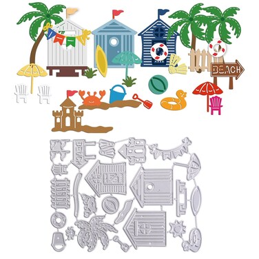 GLOBLELAND Seaside Resort Cutting Dies Beach Coconut Tree Crab Sandcastle Surfboard Summer Die Cuts for DIY Scrapbooking Festival Greeting Cards Making Paper Cutting 3.66 x 4.88 Inch