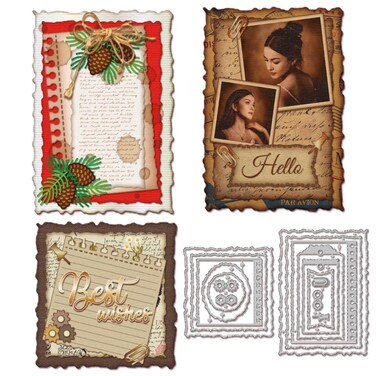 GLOBLELAND Deckle Edge Frame Background Cutting Dies Label Frame Cutting Dies Page Tab Hole Cutting Die Pin Cut Die for DIY Scrapbooking Card Making Journal Embossing Paper Craft Decor