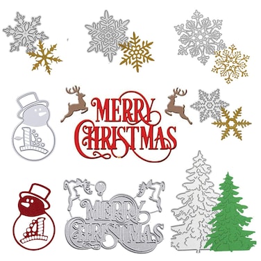 Winbao 7 Pieces Merry Christmas Die Cuts, Christmas Tree Metal Cutting Dies Snowflake Deer Snowman Cut Stencils for Card Making DIY Scrapbooking Paper Dies for Album Decorative Embossing