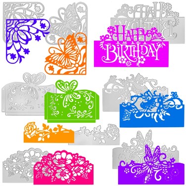 AFUNTA 8 Sets Birthday Dies for Card Making, Rose Flower Metal Die Cuts Bird Butterfly Cutting Dies Embossing Stencils for DIY Scrapbook Album Decorative, Scrapbook Card Making
