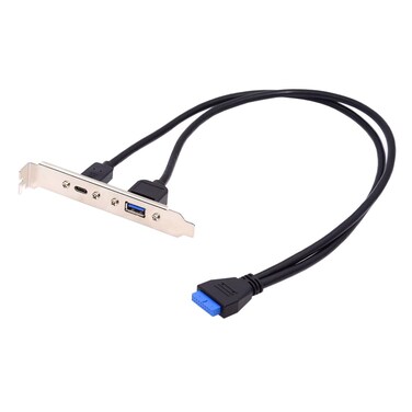 cablecc 5Gbps 19/20Pin USB3.0 Motherboard to Dual Ports USB 3.0 &amp; USB-C Type-C Female PCI-E Back Panel Cable 50cm