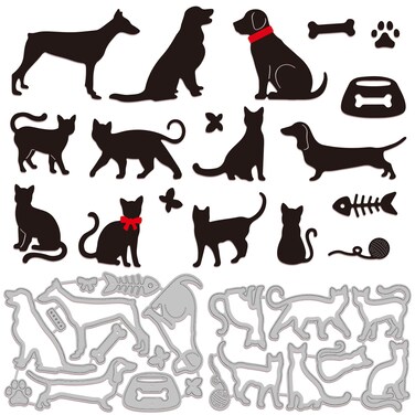 GLOBLELAND Dogs Cats Cutting Die Metal Pet Animals Bones Die Cuts Embossing Stencils Template for Paper Card Making Decoration DIY Scrapbooking Album Craft Decor