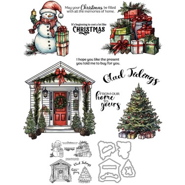 YIXUAN Winter Snowman Christmas Tree Clear Stamp And Metal Cutting Dies Set With Plastic Envelope Box For Card Making DIY Xmas Gifts Albums Crafts Decor Scrapbooking Supplies Silicone Stamp Knife Mold