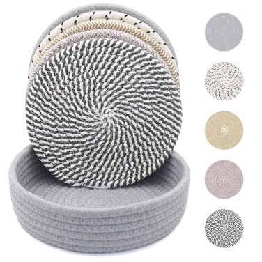KITLAB 8 Inch Trivets for Hot Dishes, Hot Pots and Pans, Thick Heat Resistant Large Coaster for Kitchen, Hot Pads, Kitchen Essentials, Kitchen Decor for Table &amp; Countertop with Storage Basket, 5 Pcs