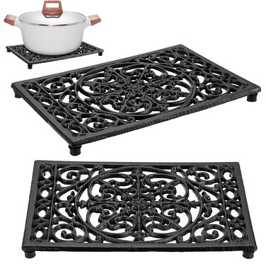 Sumnacon 2Pcs Rectangle Cast Iron Trivet - Heat Resistant Iron Trivet for Hot Dish Pot Pan Plate Teapot, Rustic Cast Iron Hot Dish Plate Holder for Kitchen Dining Table Countertop Cooktop
