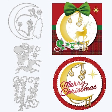 GLOBLELAND Christmas Moon Cutting Dies Santa Claus Die Cut Christmas Elk Deer Cutting Dies Merry Christmas Cutting Dies for DIY Scrapbooking and Card Making