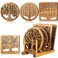 Beeveer 5 Pcs Life Tree Wooden Trivets with Storage Rack Hot Pads Trivets for Hot Dishes Pots and Pans Heat Resistant Trivet Mat Set Tea Pot Holders for Kitchen Dining Table(Light Wood,One Size)