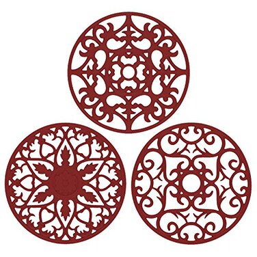 ME.FAN Trivets/Silicone Trivets 3 Pcs Silicone Mats for Hot Dishes/Hot Pots/Hot Pans, Hot Pads to Portect Table and Counter Top - Flexible/Durable/Non Slip (Wine Red)
