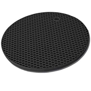 TENOC Silicone Trivet Mats for Hot Pots &amp; Pans, Heat Resistant Pot Holder, Non-Slip Hot Pads for Dishes &amp; Cookware, Multipurpose Kitchen Table Teapot Coaster, 7.1 Inch, Black