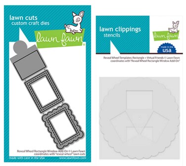 Lawn Fawn Reveal Wheel Rectangle Window Add-on Die and Coordinating Rectangle Virtual Friends Stencil, Bundle of 2 Items (LF2520, LF2521)