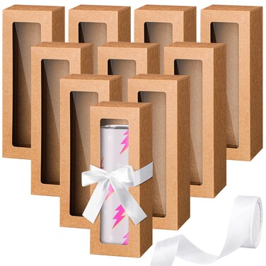 PerKoop 36 Pcs Gift Boxes with Ribbon for Sublimation Tumbler Christmas Tumbler Box for 12 oz, 20 oz, 30 oz Tumbler Gift Box for Shipping Blanks Sublimation Tumbler Gift Wrapping (Brown)