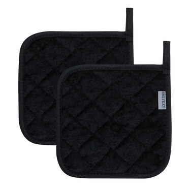 ONLYKXY 2pcs Cotton Heat Resistant Pads Basic Square Pot Holder 17cm/6.69inch Multipurpose Quilted Liner Little Trivet Cloth Potholders for Hot Cold Kitchen Baking Cooking Oven (Black)