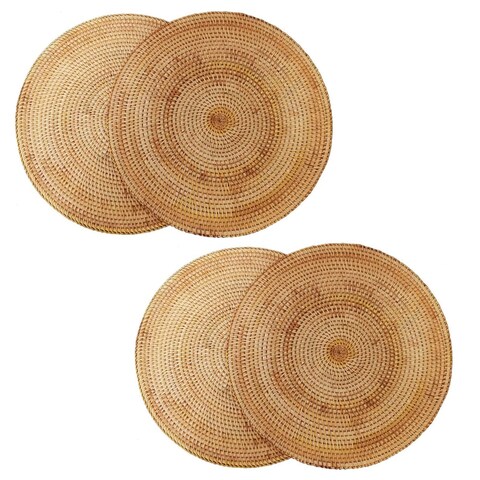 4Packs Round Rattan Table Mats, Set of 4 12 Inch Woven Kitchen Placemats, Handmade Decorative Dish Trivet Mat for Dining Room, Caf&Atilde;&copy;, Wedding, Party, Bronw