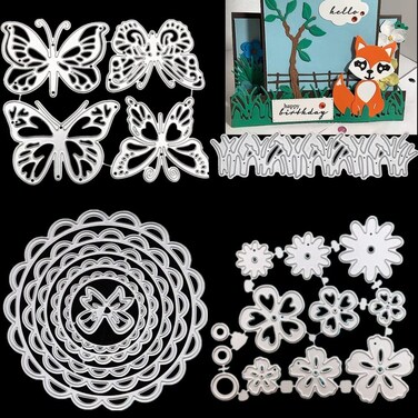 4 Set Butterfly Circle Geometry Die Cuts for Card Making, Flower Leaf Metal Background Cutting Dies for DIY Embossing Photo Frame Decorative Scrapbook Card