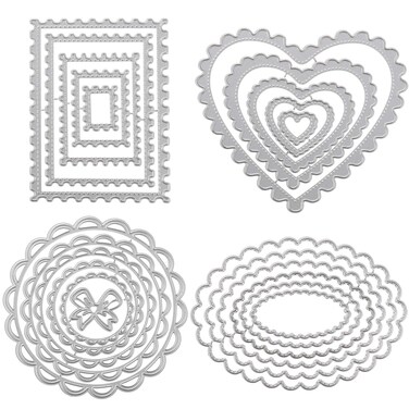 4 Pieces Cutting Dies Geometric Metal Die Cuts Heart Shape Metal Cutting Stencil Embossing Dies Template Metal Cutting Dies for DIY Scrapbook Album Paper Card Cake Topper Craft Making