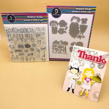 1set Cook Chef Dies Girl Boy Dolls Metal Cutting Die Cut &amp; 1pc Love Bake Kitchen Clear Stamps for Paper Craft Handmade Card Making Greeting Cards Scrapbooking &amp; Album Art Sets from Alina Crafts